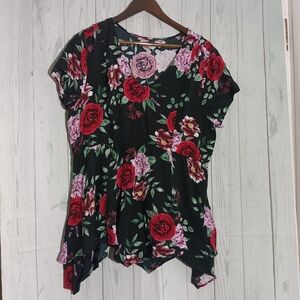 Floral Black and Red Women's Top